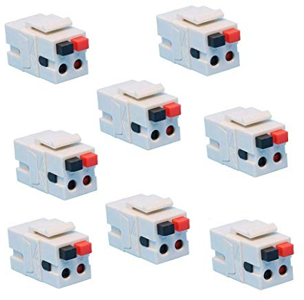 DIYTECH Lautsprecher-Keystone-Buchse, federbelastete Lautsprecherbuchse für Keystone-Wandplatte, Buchse auf Buchse, für Heimkino-Wandplatten, Weiß, 8 Stück