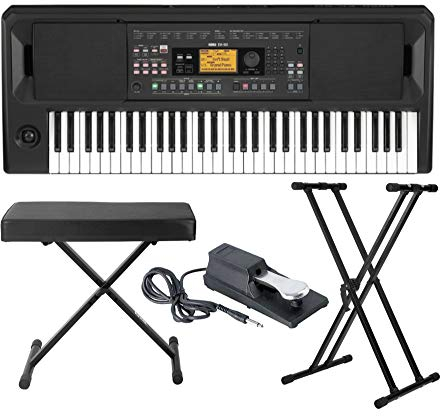 Korg Pacchetto di tastiera EK-50 Entertainer con panca per tastiera regolabile in stile X, supporto per tastiera regolabile e pedale Sustain (4 articoli)