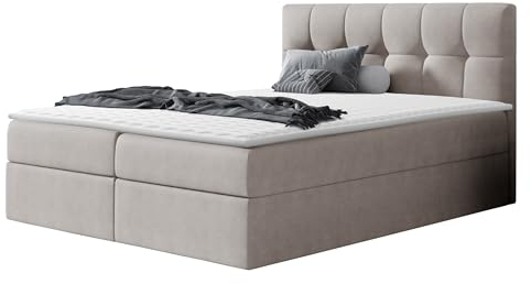 Mirjan24 Boxspringbett Cleofas, Amerikanisches Continentalbett mit 2 Bettkästen, Doppelbett mit Lattenrost und Matratze, Polsterbett, Bett mit Kopfteil, Bettgestell (Rico 1, 160 x 200 cm)