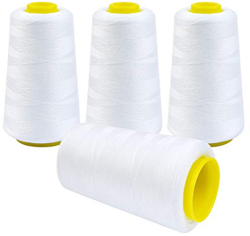 JAOMON 4 Filo da Cucito Poliestere Filo Tipo 402 3000 Yard, Filo per Macchina da Cucire Filo da Cucito Filo per Tagliacuci， Rotoli di Filo per Macchine da Cucire in Poliestere, Bianco
