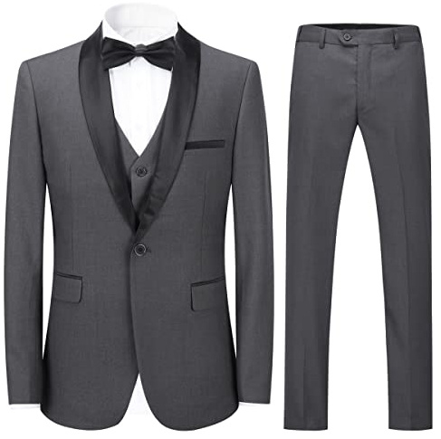 Sliktaa Mens Suits 3 Pieces Slim Fit Wedding Formal Dinner Suit Black One Button Notched Lapel Tuxedo Blazer Jacket Trousers and Waistcoat #N976 Dark Grey 3XL