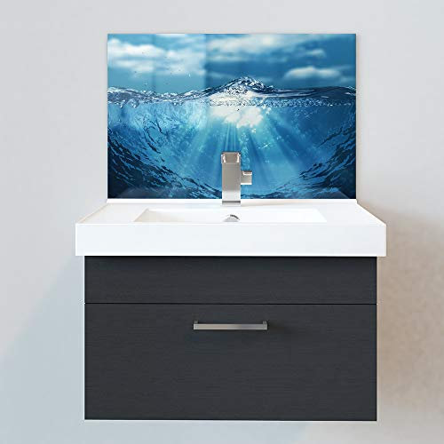 Bathroom Splashbacks - Sink Splashbacks - by Premier Range - Rising Water in 60cm Wide x 35cm High with Glue