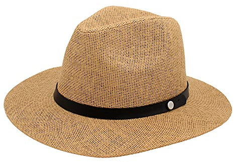 Sombrero de Paja Panamá de Verano Plegable UPF 50 para Hombre y Mujer, Gorro de Playa y Sol Unisex, Fedora de ala Ancha (Marrón, 59cm)