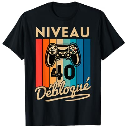 Cadeau Homme 40 ans Anniversaire Gamer Niveau 40 Humour T-Shirt