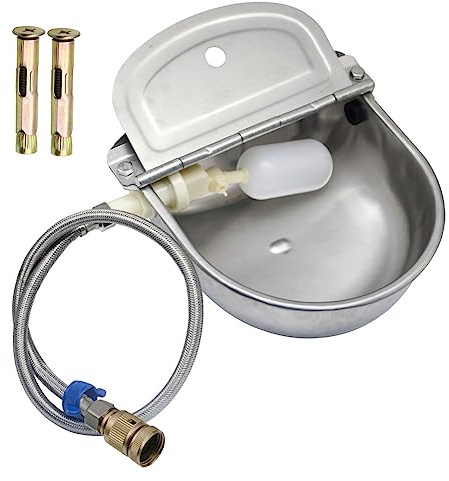 APlayfulBee Stainless Steel Automatic Waterer Bowl Farm Livestock Pet Auto-Watering for Dog Cattle Horse Float Valve Sheep Goat with Float Water Valve Pipe and Adaptor(3/4'')