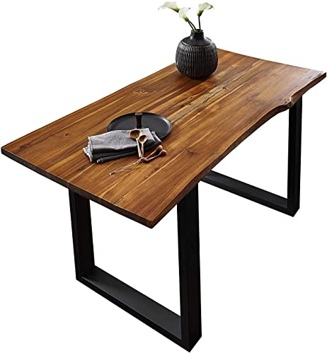 SAM Esstisch Esra 200 x 100 cm, Akazienholz massiv, cognacfarben, Baumkantentisch mit Metallgestell in schwarz, Esszimmertisch mit Baumkantenplatte 26 mm, echte Baumkante