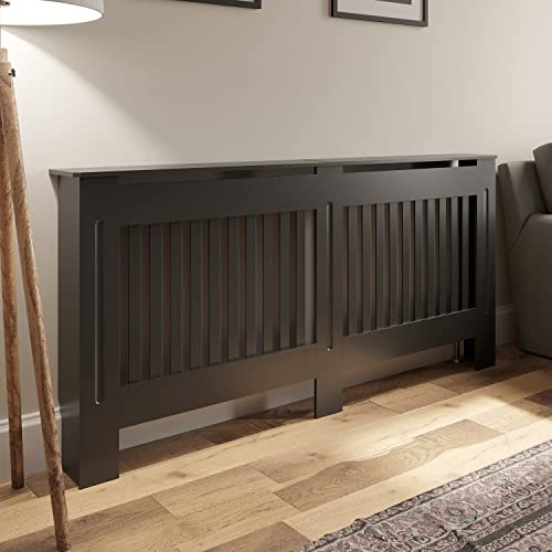 DuraTherm® Radiator Cover Anthracite Grey Painted Modern Vertical Slat Shelves MDF Cabinet Shelf for Radiators, Living Rooms, Bedrooms, Extra Large (H: 172cm / W: 81.5cm / D: 19cm)