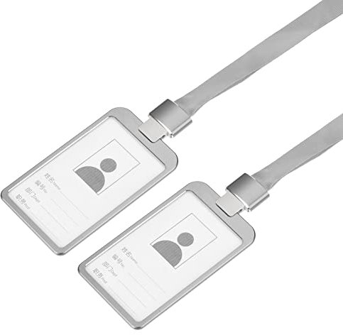 sourcing map Packung mit 2 Namensschild Halter Aluminium Clip Schlüsselband 9,5x5,8cm Silberton