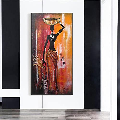 Abstrakte afrikanische Frau Kunst Leinwand Malerei Portrait Poster und Drucke Wand Ölbilder für Wohnzimmer Wohnkultur 80x160cm Rahmenlos