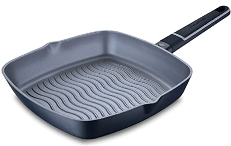 MasterPro Indigo Sartén Asador con Grill de 28 cm de Lado y 5.5 cm de Altura Aluminio Fundido Revestimiento de Máxima Antiadherencia Mango Soft Touch Para Todo Tipo de Cocinas