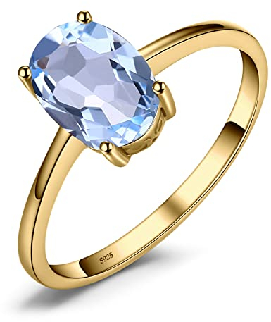 JewelryPalace Femme Argent sterling 925 topaze Ovale Bleu Topaze Plaque Or Jaune