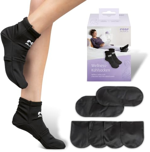 Reer Kühlsocken für Schwangerschaft, 3 Gelpads, 36-40, Warm/Kalt, Schwarz | Herausnehmbare Einlagen für gezielte Fußkühlung oder Wärmeanwendung im Wochenbett; weiches, maschinenwaschbares Material