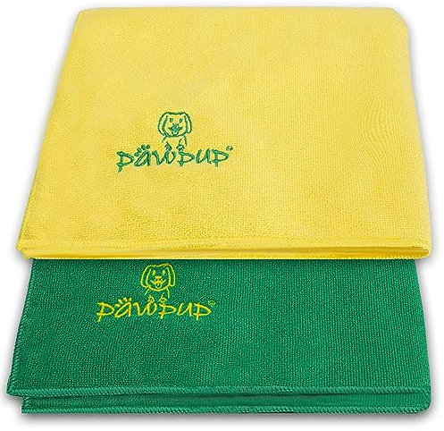 PAWPUP Dog Towel Super Absorbent 100x60cm Set of 2 Microfibre Pet Towel for Dogs Cats and other Pets (Yellow and Green)