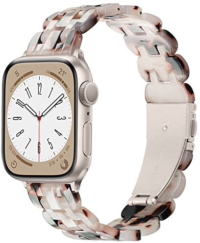 Vamyzji Compatible with Apple Watch Strap 42mm(Series 10) 41mm 40mm 38mm,Light Waterproof Fashion Resin iWatch Strap for Apple Watch Series 10 9 8 7 6 5 4 3 2 1 iWatch SE(Tortoise Flower)