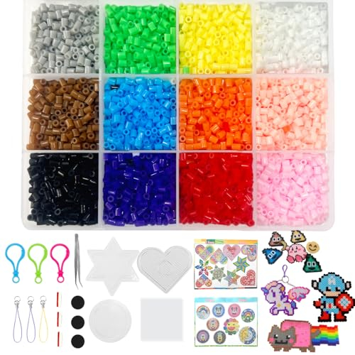 8000 pcs Fuse Beads Craft Kit for Kids, 12 Colors Creative Fuse Beads Set for Kids with Fuse Bead Pegboards and Storage Box, DIY Crafting Fun for Boys and Girls, Christmas Birthday Gift(2.6mm)