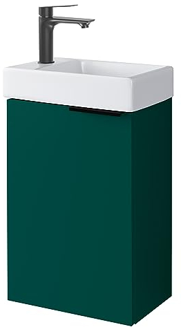 Planetmöbel Lavabo avec meuble bas de 40 cm - Lavabo de salle de bain et WC - Vert forêt