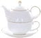 YBK Tech Ceramic Tea for One Set, 12oz Teapot and 8.2oz Cup with Saucer (White)