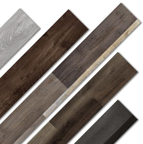 Oxdigi PVC Flooring Self-Adhesive 1.6 m², Thickened Wood Look Vinyl Flooring Tiles for Front Door, Living Room, Kitchen, Balcony, Storage Room, 15 x 91 cm, 12 Planks