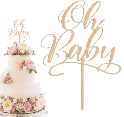 Mezrkuwr Oh Baby Tortenaufsatz aus Holz, Babyparty, Geschlechtsoffenbarung, Party-Kuchendekoration, Kuchenstecker für Baby Shower Eine Windeltorte Gender Reveal