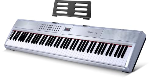 Rosen P51 tastiera pesata full size 88 tasti per principianti pianoforte digitale, pianoforte elettrico portatile con pedale di sostegno e alimentazione elettrica, argento