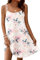 WNEEDU Abiti Estivi Donna Senza Maniche Vestito Leggero con Spalline Sottili Corto al Ginocchio Casual Abito Scollo Rotondo Fiore Bianco Rosa XL