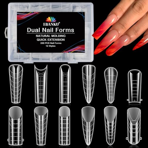 EBANKU 288 PCS Faux Ongles Capsule Ongles Acrylique,Nail d'extension Kit Matte Faux Ongles Capsules Couverture Complète Nail Tips pour Femme Fille (12 Modèles)