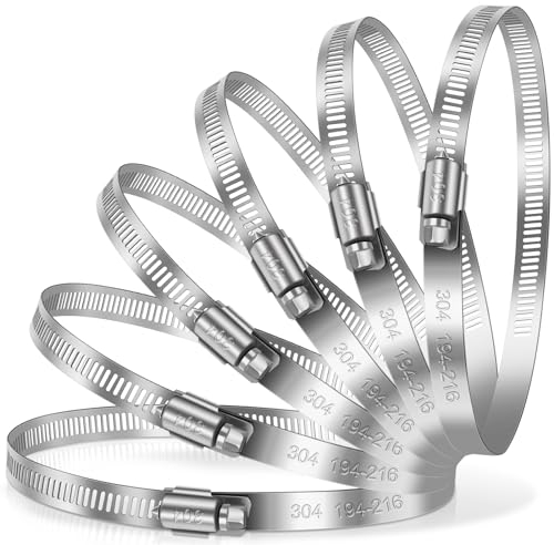 Caianwin 6 Stück 194-216mm Schlauchschellen Groß Edelstahl Rohrschellen Einstellbare Schellen für Abluftschlauch, Trocknerbelüftungen, Schläuchen,Rohren