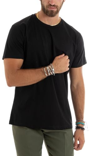 Giosal T-Shirt Uomo Filo di Scozia Basic Leggera Tinta Unita Girocollo Casual Vari Colori (IT, Testo, M, Regular, Regular, Nero)