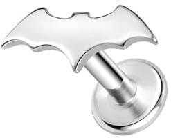 BlackAmazement 316L Edelstahl Labret Ohrstecker Tragus Helix Monroe Piercing Fledermaus Bat Silber Schwarz 6mm 8mm Damen Herren (Farbe Silber - Stablänge 8mm)