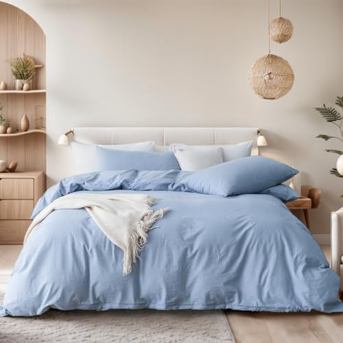 Gezu Bettwäsche 220x240 Baumwolle Blau Hellblau 3 Teilig Baumwolle Doppelbett Uni Bettwäsche Set Weiche ÖkoTex Zertifiziert für Allergiker und Kissenbezüge 80x80cm mit Reissverschluss