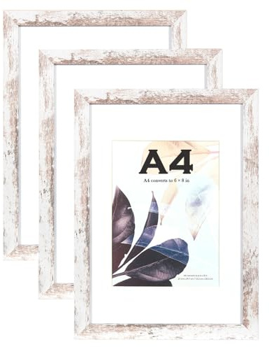 Rustic White Wooden Picture Frame A4 with Mount,Set of 3,A4 Picture Frame,Freestanding and Wall Mountable