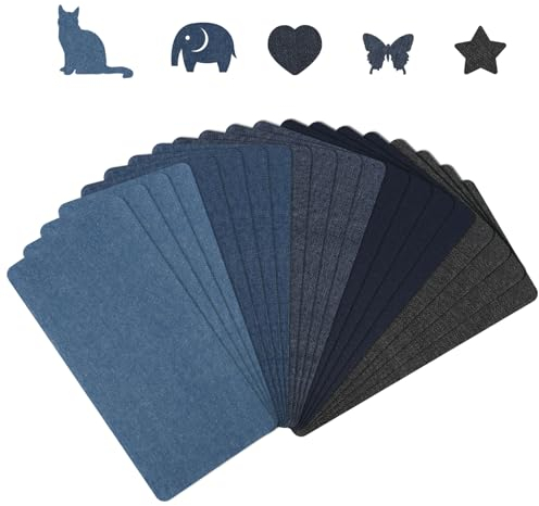 20pcs Jeans Patches Iron on Inside, 7.8 x 3.9 Inch 5 Colors Decorative Jeans Repair Patch Denim Patch Iron On Mending Fabric Pure Cotton for Bags Pants Clothes Pockets Knees Elbow Holes
