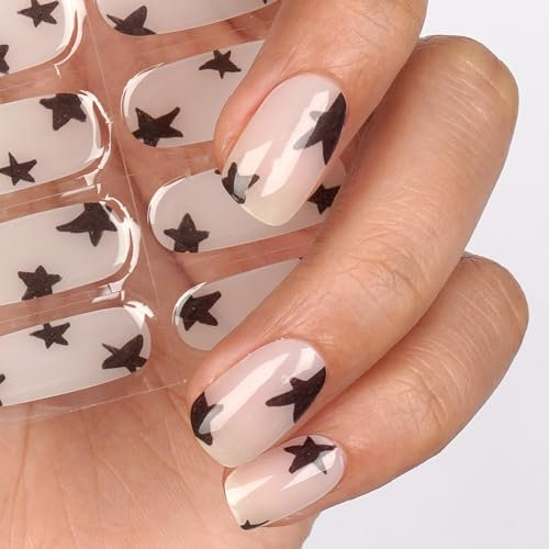 DANNI & TONI Halb ausgehärtete Gel Nagelfolien (Twinkle Twinkle) schwarze Stern Glänzend Nagelset uv Gel Nagelfolie Nageldesign Nagelfolie Selbstklebend Wraps 28 Aufkleber