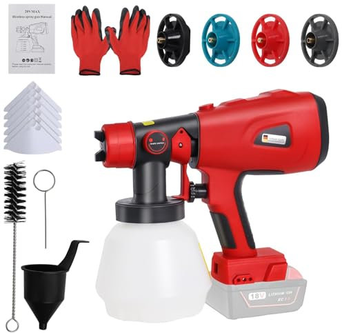 Kabelloser Farbspritzpistole Kompatibel mit Milwaukee M18 18V Lithium Akku, Sprühpistole Wandfarbe mit 1000ML Behälter, 200W Farbsprüher 3 Muster(Batterie Nicht Enthalten)