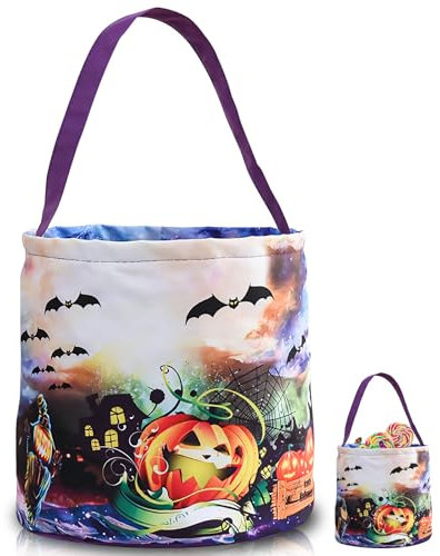 OneNine Halloween Süßigkeit Beutel, Leuchtend Halloween Tasche, Halloween Korb Für SüßIgkeiten, 3 Beleuchtungsmodi, Süßes oder Saures, Halloween Home Party Decor (lila)