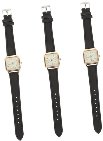 DEARMAMY 3pezzi Orologio Da Polso Elegante Per Donne Con Cinturino Pelle Imitazione e Design Minimalista Orologio Casual Con Quadrante Luminoso Per Occasioni Quotidiane e Eventi Sociali