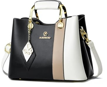 NICOLE & DORIS Handtasche Damen Designer Umhängetasche Kleine Schultertaschen PU Leder Henkeltasche Mehrfarbige Crossbody Bag Mädchen Kuriertaschen mit Anhänger Schwarz mit Weiß