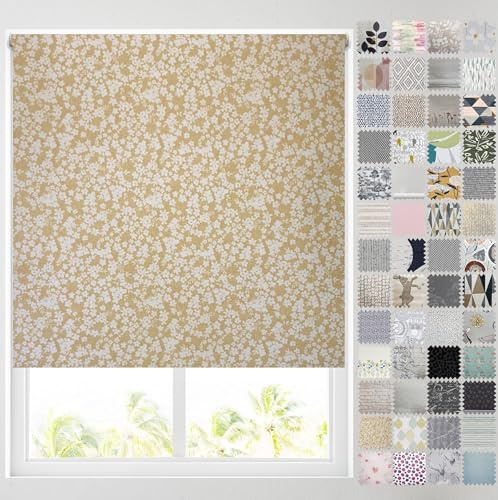 Barnes Blinds - Blackout Pattern Roller Blinds for Windows, Custom Cut to Size - Thermal Fabric Durable Fittings Easy Fit (Ditsy Floral Mustard 61cm)