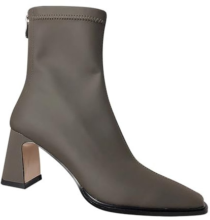 Damen Britische einfarbige Lederkette seitlicher Reißverschluss Dicke modische Kurze Stiefel Dirndl Schuhe Damen Boots Stiefel MäDchen (Green, 36)