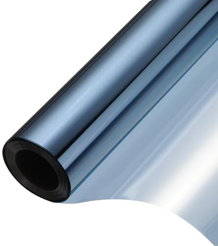 sourcing map Reflective Window Film One Way Daytime Mirror Privacy Film Sun Block Explosion-Proof PET Material Glass Paper Door Covering Stickers, Dark Blue Silver 23.6x32.8'