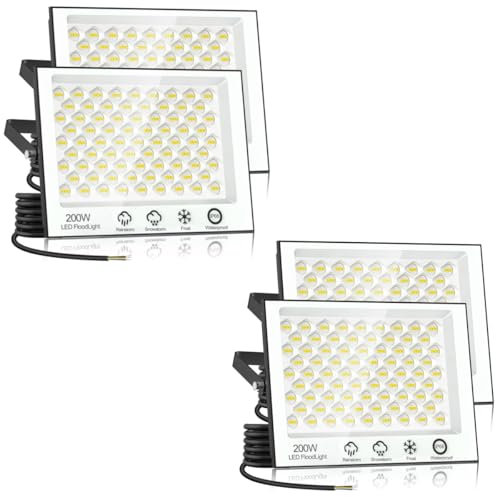 papasbox 4 Stück 200W LED Strahler Außen | LED Scheinwerfer 6500K Kaltweiß Außenstrahler IP66 Wasserdicht LED Fluter für Außen Garten Sportplatz
