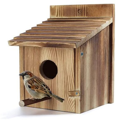 Lotvic Bird House, 15x15x22 Large Wooden Bird Box, Outdoor Hanging Birdhouse for Small Wild Birds, Robin Bird Houses for Garden, Bird Nesting Box for Mockingbirds, Hummingbirds, Parrots, Blue Tits