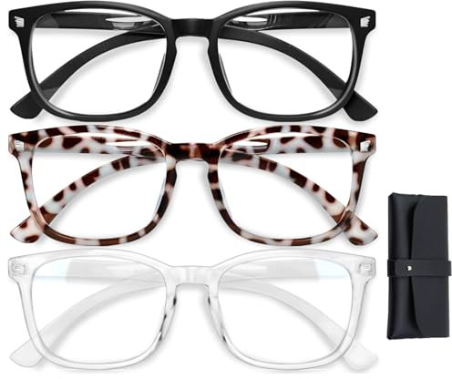 SENLINLIN Blue Light Glasses, 3 Pack Blue Light Blocking Glasses for Women Men, Computer Screen Filter Anti Headache Eyestrain Glare UV Gaming Glasses, Unisex Fashion Square Glasses, Non-Prescription