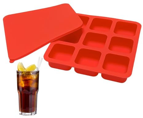 Shurzzesj Silicone Freezer Molds,9-Grid Silicone Soup Freezer Molds with Lid Freezer Cubes | Square Ice Mold, Cocktail Ice Molds, Large Ice Tray for Alcohol, Coffee, Beverages