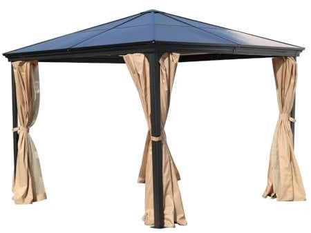 Jet-Line® Pergola en aluminium 3 x 3 cm, Suez, auvent de jardin, imperméable, toit rigide pour l'extérieur, toit stable en polycarbonate de 6 mm, stable, résistante à l'hiver