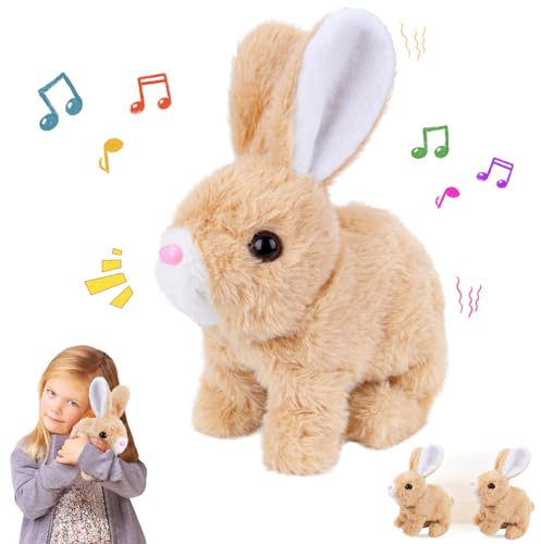Vibbang Jouet De Lapin Interactif Réaliste, Jouet Lapin De Pâques, Jouets De Lapin en Peluche Réaliste pour Animal De Compagnie avec Sons, Mouvements, Frétillants, Jouets en Peluche Électronique (A)