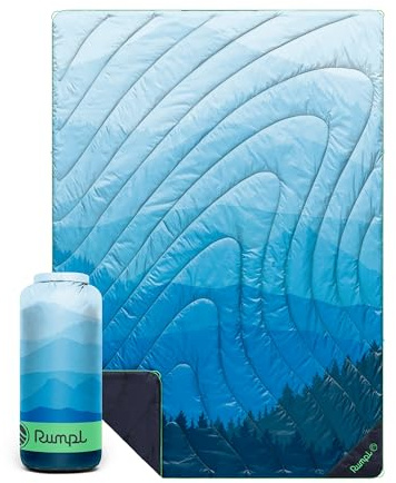 Rumpl Original Puffy Blanket - Warm, Water-Resistant Camping Blanket with 100% Recycled Synthetic Insulation, 52x75, Original Puffy V2, Blue Ridge Fade
