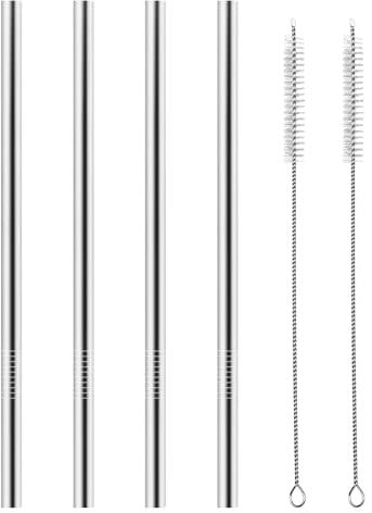4pcs 21cm Reusable Metal Drinking Straws, Compatible with Owala 24oz/32oz Water Bottles | Stainless Steel, Dishwasher Safe & Eco-Friendly with 2 Cleaning Brush & Washers