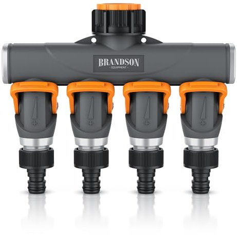 Brandson - Wasserverteiler 3/4 Zoll 4 Fach - 4 Wege Verteiler Wasserhahn - verstärkte Metallgewinden - Garten Wasserschlauch Gartenschlauch