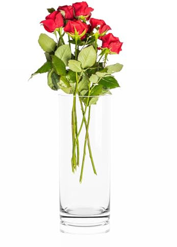 Bliceon Glass Vase, Crystal Vase, Tall Cylindrical glass bottle, for Flower Arrangements, Centrepieces, Home Decor, Living Room, Kitchen, Office, Weddings, 30 x 12 cm